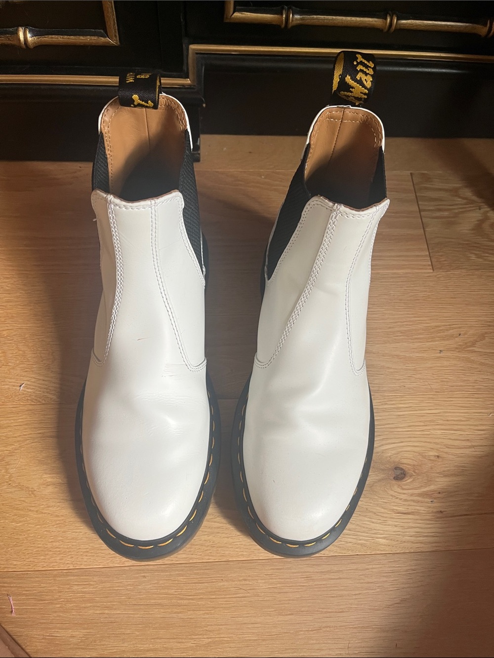 Dr. Martens White Chelsea Booties with Black Elastic